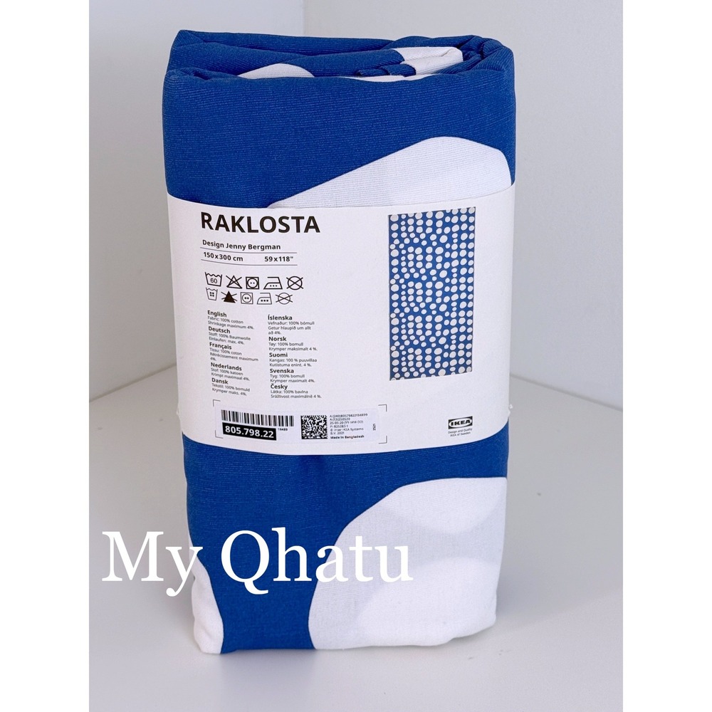 IKEA Raklosta Fabric Blue White Dots Abstract Cotton 59x118" New 805.798.22